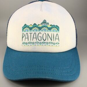 Patagonia Hat Cap Snapback Trucker Blue White Embroidered Organic Cotton Womens